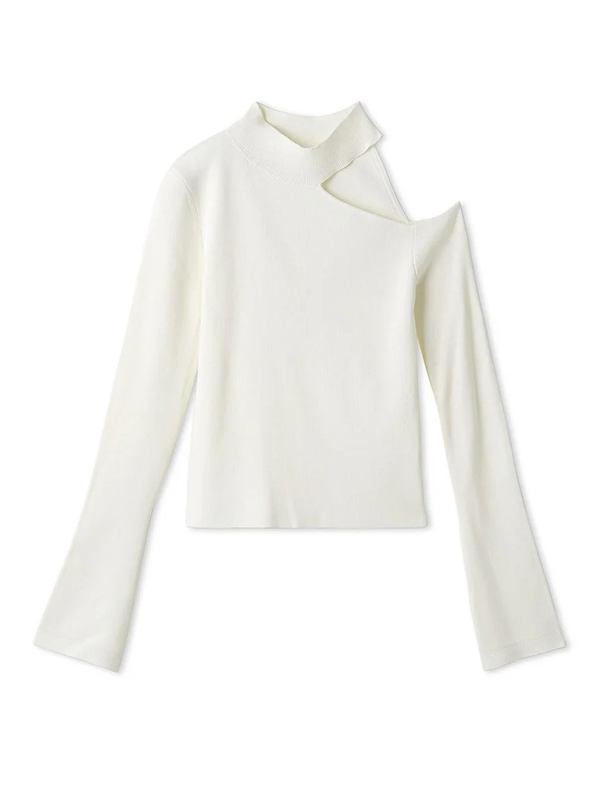 Asymmetrical High-Neck Shoulder Knit Top