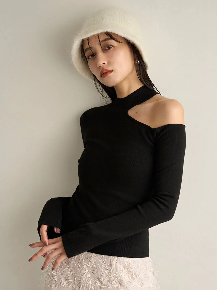 Asymmetrical High-Neck Shoulder Knit Top 10 Asymmetrical High-Neck Shoulder Knit Top