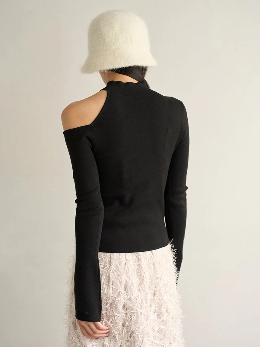 Asymmetrical High-Neck Shoulder Knit Top 11 Asymmetrical High-Neck Shoulder Knit Top