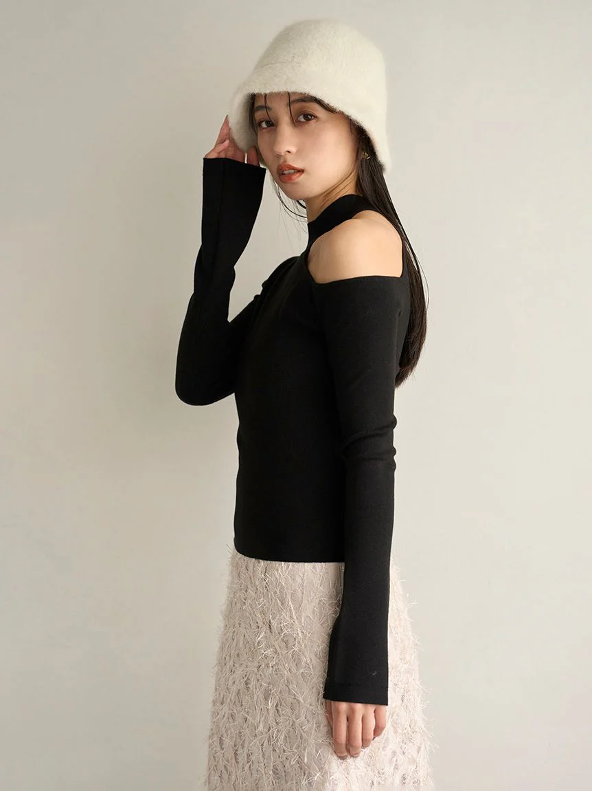 Asymmetrical High-Neck Shoulder Knit Top 12 Asymmetrical High-Neck Shoulder Knit Top