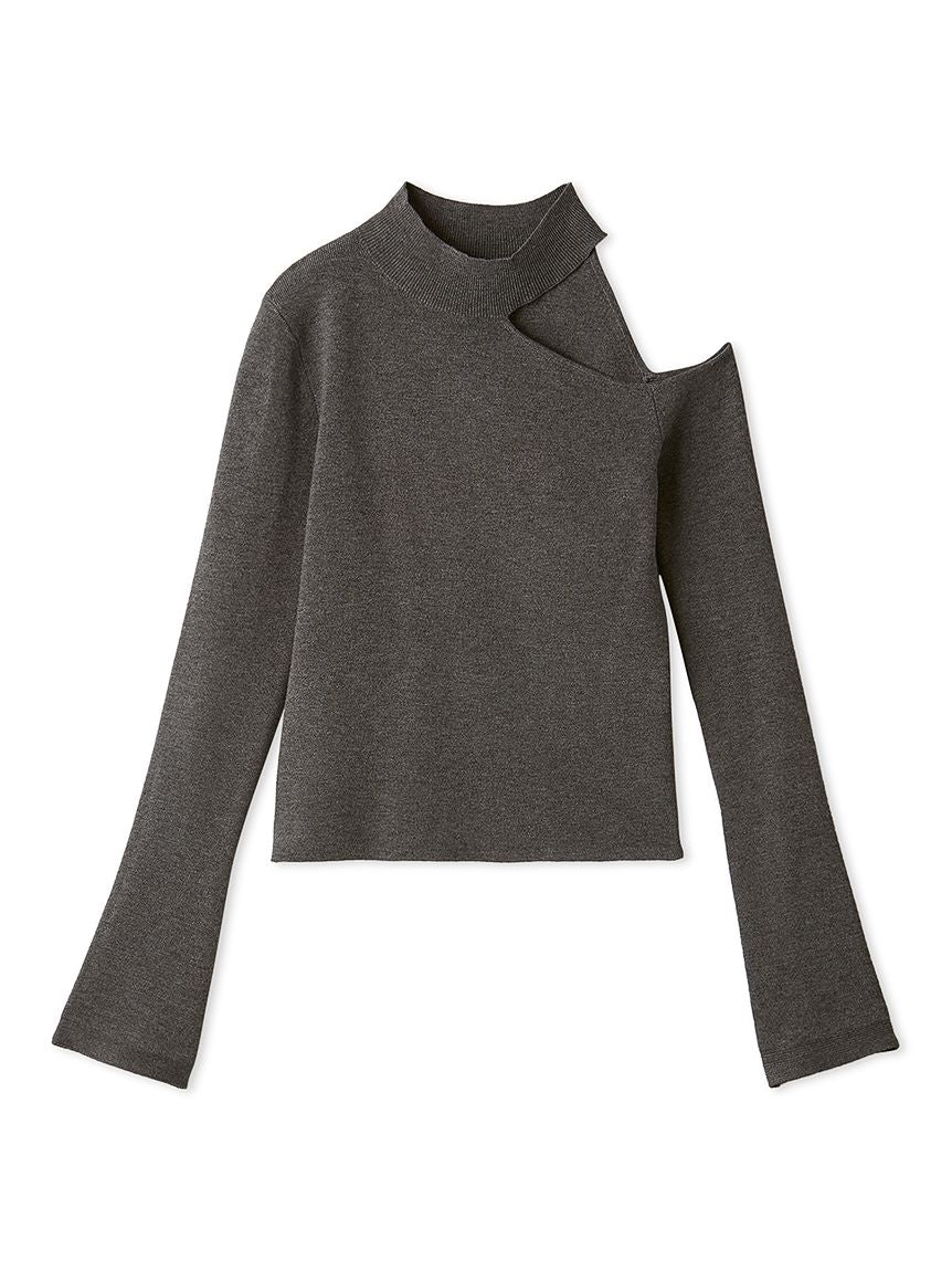 Asymmetrical High-Neck Shoulder Knit Top 2 Asymmetrical High-Neck Shoulder Knit Top