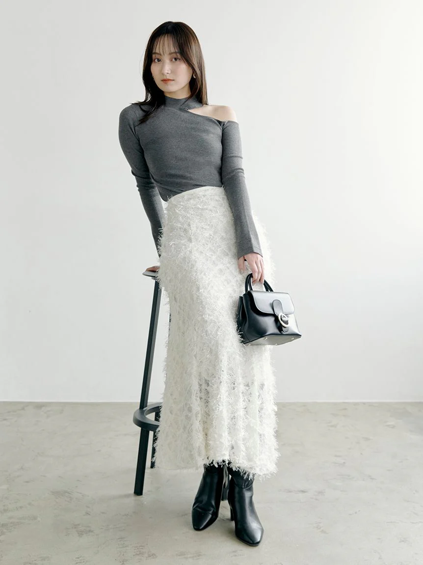 Asymmetrical High-Neck Shoulder Knit Top 4 Asymmetrical High-Neck Shoulder Knit Top