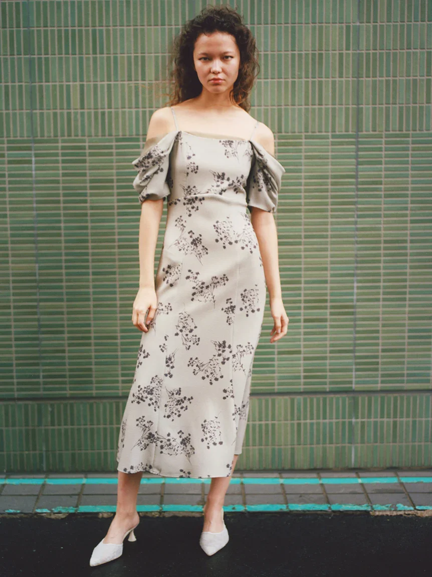 Off-Shoulder Puff Sleeve Midi Dress