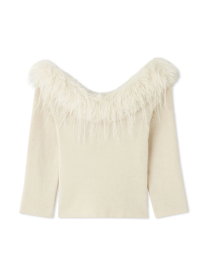 DÃ©colletÃ© Faux Fur Knit Pullover